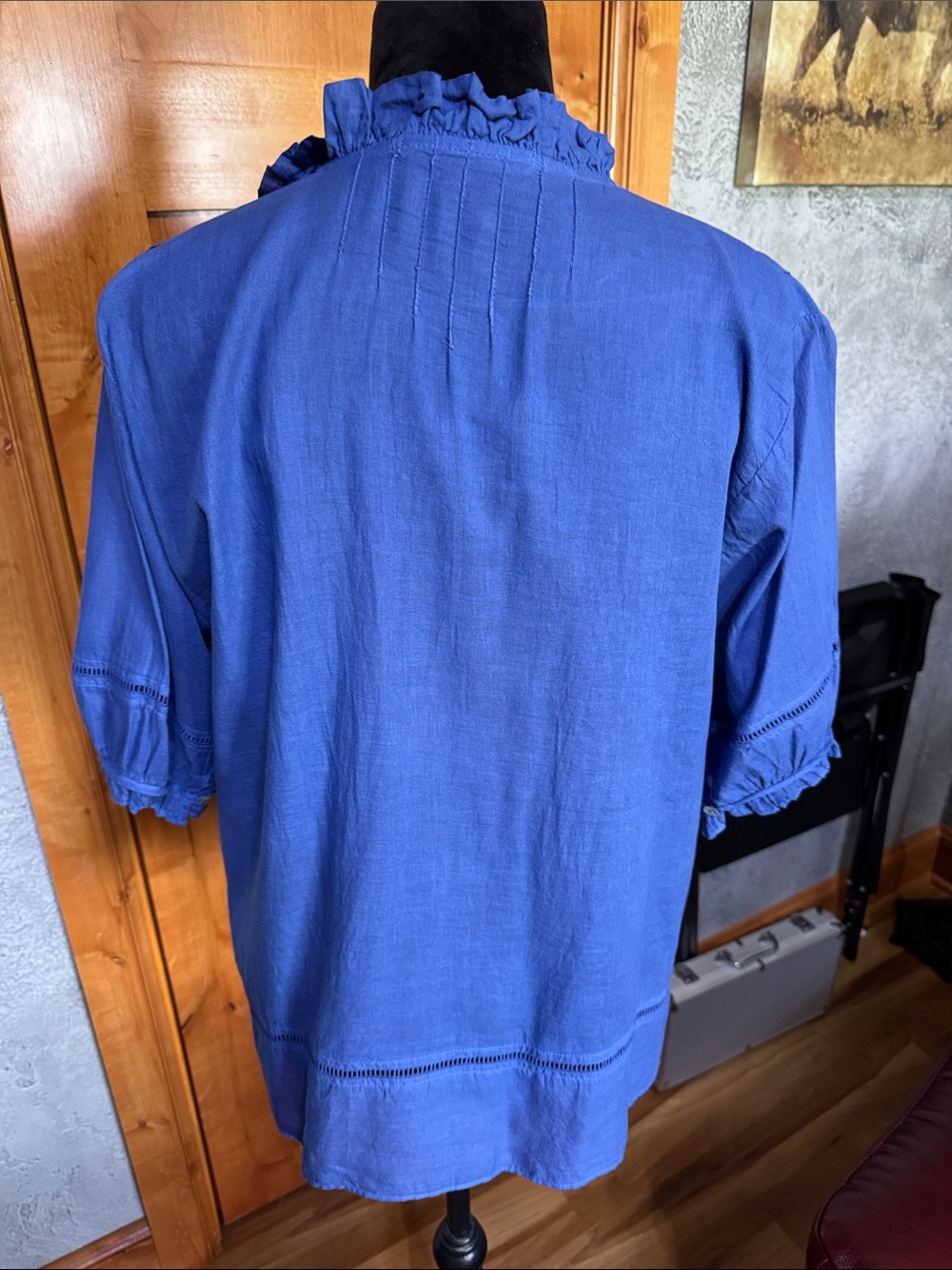 JP and Mattie Blue Embroidered Ruffle Collar Button-Up Top - Picture 3 of 5